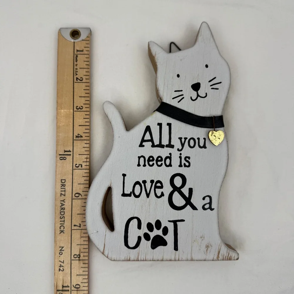 Rustic Wooden Cat Shelf Sitter Wall Plaque All You Need Is Love and a Cat White